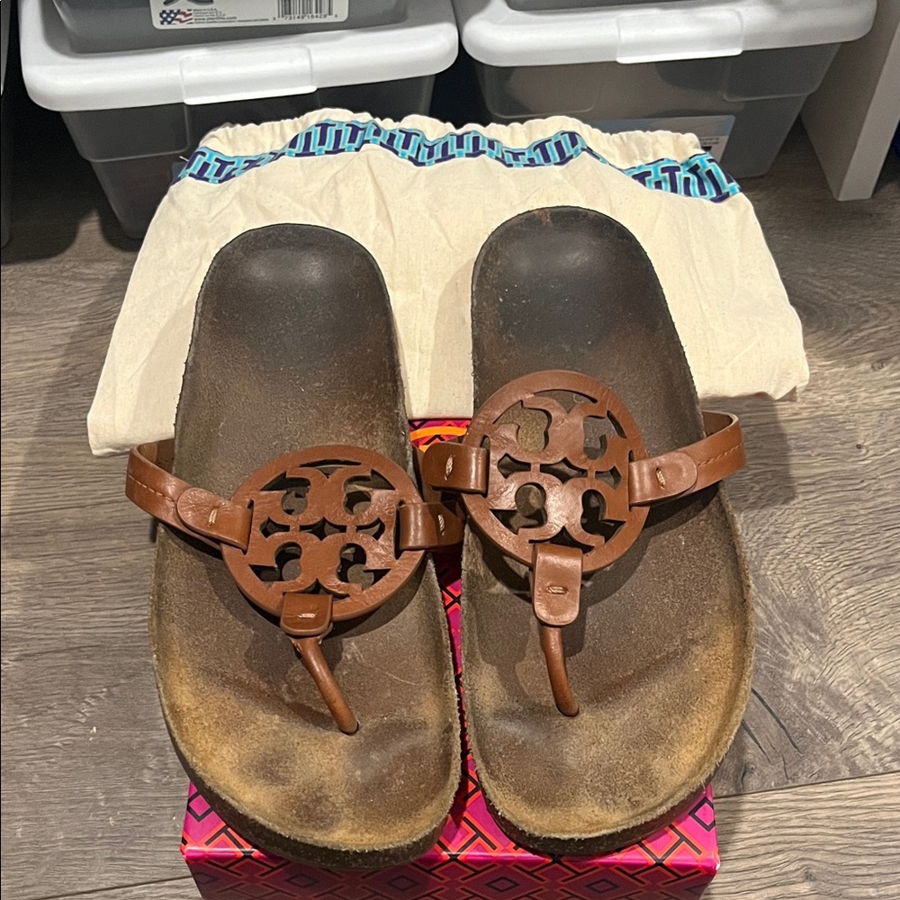 Tory Burch Brown Leather Cutout Sandals